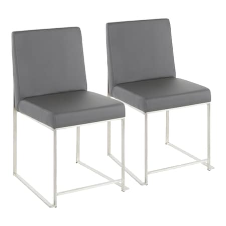 High Back Fuji Chair In Stainless Steel, Grey Faux Leather, PK 2